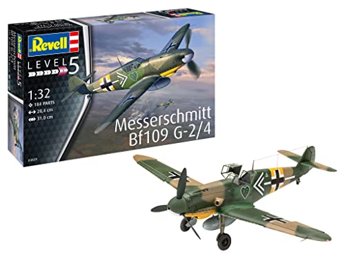 Revell 03829 Messerschmitt Bf109G-2/4 1:32 Scale Model Kit Fahrzeug originalgetreuer Modellbausatz für Experten, unlackiert, Einheitsgröße von Revell