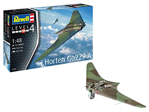 Revell 03859 Flugzeugmodell Horton Go229 A zum Selberbauen im Maßstab 1:48, Spannweite 34,7 cm Fahrzeug originalgetreuer Modellbausatz für Fortgeschrittene, zum Bemalen von Revell