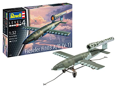 Revell 03861 Fieseler Fi103 A/B (V-1) im Maßstab 1:32, Länge 26,1 cm, Spannweite 17,9 cm Fahrzeug originalgetreuer Modellbausatz für Fortgeschrittene, unlackiert von Revell