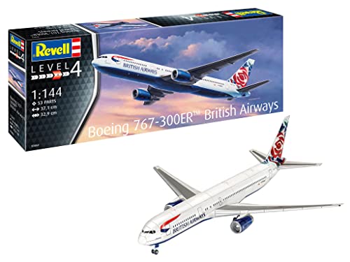 Revell 03862 Boeing 767-300ER British Airways Chelsea Rose, Flugzeugmodellbausatz 1:144, 37,1 cm Hobby originalgetreuer Modellbausatz für Fortgeschrittene, zum Bemalen von Revell