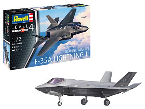 Revell 03868 Lockheed Martin F-35A Lightning II, Flugzeugmodellbausatz 1:72, 21,9 cm originalgetreuer Modellbausatz für Fortgeschrittene, unlackiert von Revell