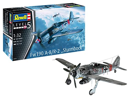 Revell REV-03874 Fw190 A-8/R-2 Sturmbock, Flugzeugmodellbausatz 1:32, 28,2cm Modelmaking, unlackiert, 1/32, 10 Jahre to 99 Jahre von Revell