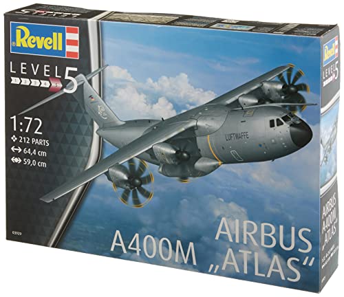 Revell Airbus A400M Atlas, Flugzeugmodellbausatz 1:72, 64,4 cm 03929 originalgetreuer Modellbausatz für Experten, unlackiert von Revell