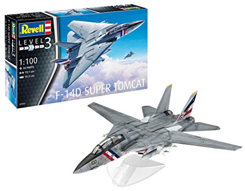 Revell 03950 3950 F 14D Spielzeug Modellbausatz, Flugzeug 1:100-F-14D Super Tomcat, Level 3, orginalgetreue Nachbildung mit vielen Details-03950, grau von Revell