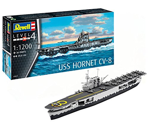 Revell 05823 Modellbausatz, Schiff 1:1200-USS Hornet, Level 4, orginalgetreue Nachbildung mit vielen Details-05823 von Revell