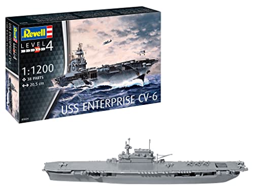 Revell Modellbausatz USS Enterprise CV-6 - Historihes Wasserlinienmodell - Maßstab 1:1200 - Detailreiche Nachbildung - 38 Teile - Geeignet für Sammler und Modellbauer ab 12 Jahren von Revell