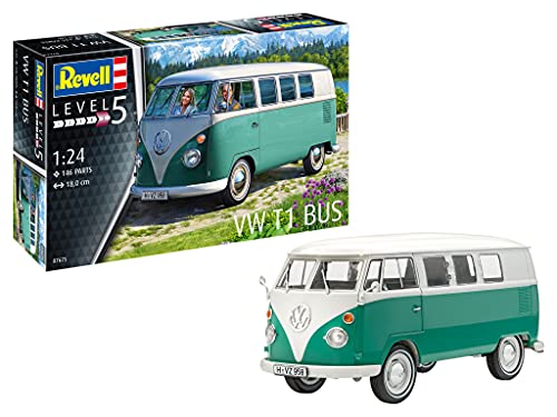 Revell 07675 Volkswagen VW T1 Bus Bulli, Automodellbausatz 1:24, 18 cm originalgetreuer Modellbausatz für Profis, unlackiert von Revell