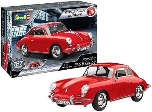 Revell 07679 Der legendäre Oldtimer Porsche 356 Coupé zum Selberbauen, Automodellbausatz 1:16, 25 cm Modellbausatz mit Easy-Click-System, farbige Bauteile, für Einsteiger, rot, 1:16/25 cm von Revell