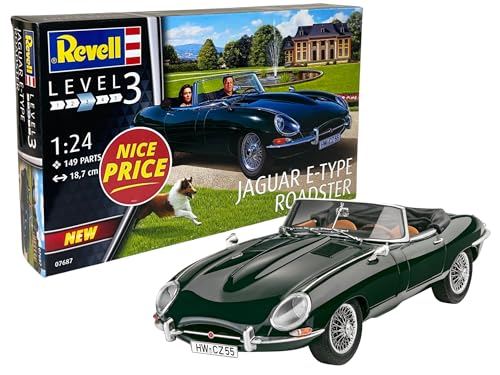 Revell 07687 Jaguar E-Type Roadster, Echte Männer bauen Ihre Autos selbst, Automodellbausatz 1:24, 18,7 cm Fahrzeug originalgetreuer Modellbausatz für Einsteiger, unlackiert, Mittel von Revell