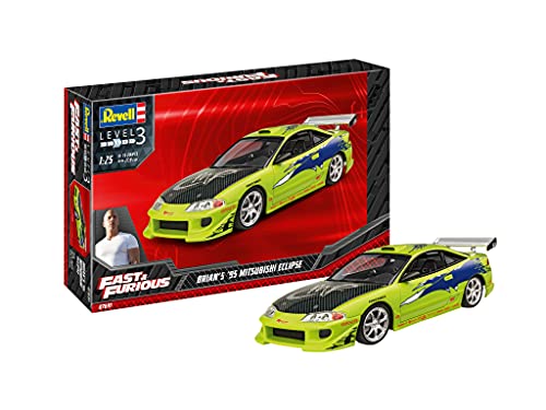 Revell 07691 Fast & Furious Brian's 1995 Mitsubishi Eclipse, Automodell 1:25 zu der bekannten Filmreihe, 17,9 cm originalgetreuer Modellbausatz für Einsteiger, unlackiert, 1/25 von Revell