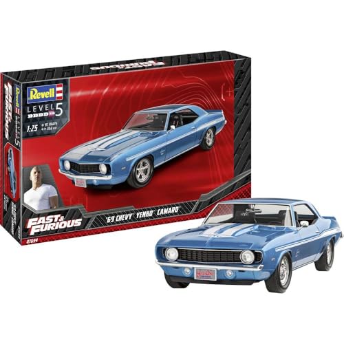 Revell 07694 1969 Chevy Yenko Camaro, Automodell 1:25 zu der bekannten Filmreihe, 19,0 cm The Fast and The Furious originalgetreuer Modellbausatz für Profis, unlackiert, 1/25 von Revell