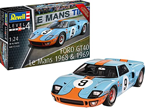 Revell 07696 Ford GT 40 Le Mans 1968 Männer originalgetreuer Modellbausatz für Fortgeschrittene, unlackiert, 1:24 von Revell