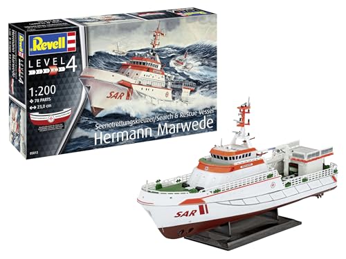 Revell RG5812 Modellbau Hermann Marwede I Bausatz I Maßstab 1:200 I 78 Teile I Bastelset ab 12 Jahren I Detailgetreues Modell I Seenotrettungsschiff I Authentische Nachbildung, Mehrfarbig von Revell