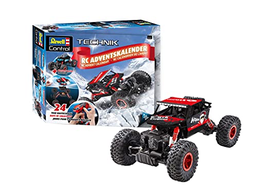 Revell 1032 Adventskalender Bastelset RC Auto mit Fernbedienung, 4WD Offroad-Crawler, GHz-Fernsteuerung und Batterien, 27,5 cm Zubehör, Rot/Blau von Revell