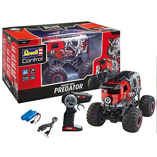 Revell Control 24559 RC Monster Truck Predator in Bulli-Optik, 2.4 GHz, für Links-und Rechtshänder, Li-Ion-Akku, bullige Reifen, 29 cm ferngesteuertes Auto, rot von Revell