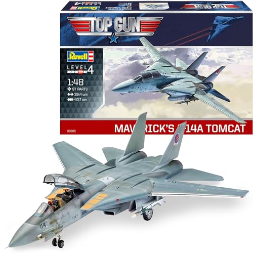 Revell Maverick's F-14A Tomcat “Top Gun” | Authentischer Modellbausatz des Fliegers | Mit beweglichen Schwenkflügeln und Pilotenfigur | Beeindruckendes Sammlerstück im Maßstab 1:48 | 97 Teile von Revell