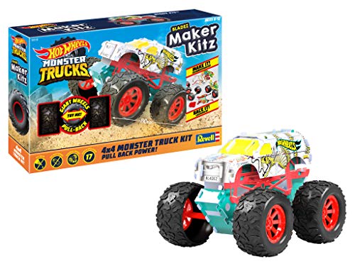 Revell 50318 Monster Truck Hissy Fit, Spielzeugauto 1:32 mit Sprungschanze Hot Wheels Maker Kitz-zusammenbauen und losfahren, mit Rückziehmotor (Pull Back), weiß/gelb von Revell