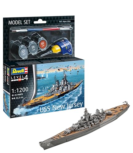 Revell Modellbau, Model Set Schlachtschiff USS New Jersey, Maßstab 1:1200, 45 Teile, Ab 12 Jahren, Historisches Modell, Authentische Nachbildung von Revell