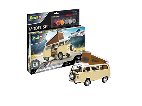 Revell Modellbausatz VW T2 Camper I Easy-Click-System für Einsteiger I Starter Kit mit Basis-Zubehör I Unlackiert I Idealer Einstieg in den Modellbau von Revell