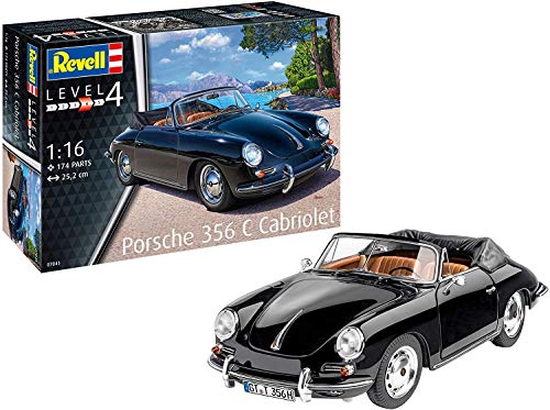 Revell 07043 Der legendäre Porsche 356 C (Cabriolet) zum Selberbauen, Automodellbausatz 1:16, 25,2 cm Fahrzeug originalgetreuer Modellbausatz für Fortgeschrittene, unbemalt von Revell