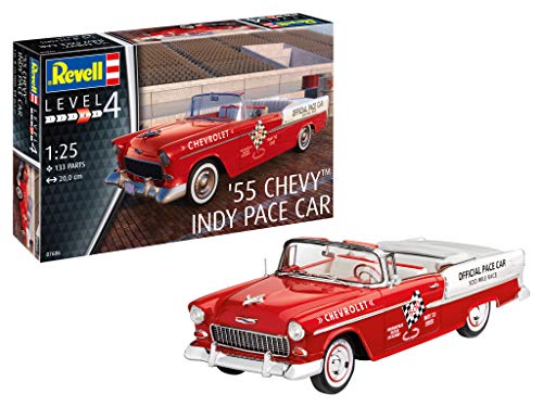 Revell 07686 1955 Chevy Indy Pace Car Chevrolet 55 originalgetreuer Modellbausatz für Fortgeschrittene, Mehrfarbig, 1/25 von Revell