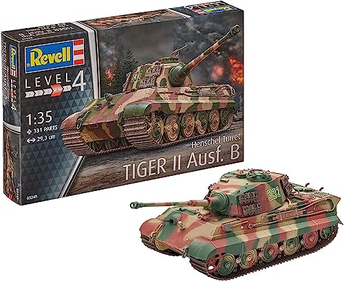 Revell 80-3249 Modellbausatz Panzer 1:35 - TigerII Ausf.B (Henschel Turret) im Maßstab 1:35, Level 4, originalgetreue Nachbildung mit vielen Details, 3249, Keine von Revell