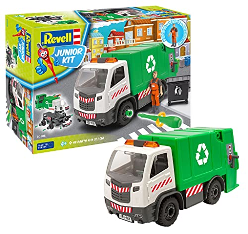 Revell Junior Kit 00808 - Müllwagen-Auto Modellbausatz für Kinder zum Schrauben mit Spielfigur, robust zum Basteln und Spielen, ab 4 Plus, kindgerecht, müheloses Verbinden weniger Teile mit Aufklebern von Revell