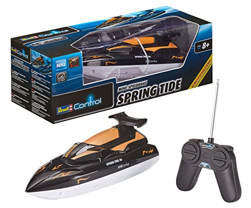 Revell Control RC Boot - ferngesteuert mit 40 MHz Fernsteuerung, kentersicher mit stabilem Rumpf, durch Sicherheitsschaltung laufen die Motoren nur im Wasser an, Batteriebetrieb - SPRING TIDE 40 24136 von Revell Control