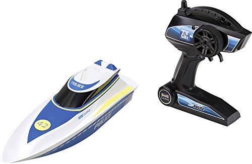 Revell Control 24138 RC Polizeiboot, mit wasserdichter Elektronik und integriertem LI-Ion-Akku Kofferraum Ferngesteuertes Boot, weiß/blau, Einheitsgröße von Revell Control