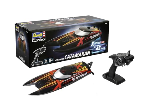 Revell Control X-TREME Catamaran I Ferngesteuertes RC Boot für Kinder und Erwachsene ab 14 Jahren Speedboat mit LI-ION Akku für Stundenlange Action I 45 km/h Wassergekühlter Motor I 2,4 GHz, Blau-grün von Revell Control X-treme