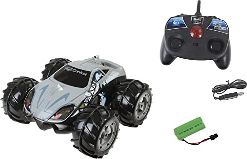 Revell Control 24635 RC Stunt Car Water Booster, 2.4GHz, 4WD Allrad, fährt auch auf dem Wasser, coole Spins auf der Stelle, mit Akku, ferngesteuertes Auto, Silbergrau, Länge: ca. 19 cm von Revell Control