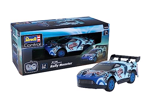 Revell RC Car Rally Monster - Geeignet für Rennfans ab 6 Jahren - Robustes Fahrzeug für verschiedene Oberflächen - Cooles Rally-Design mit sportlicher Karosserie - Voll-Speed Gummireifen von Revell