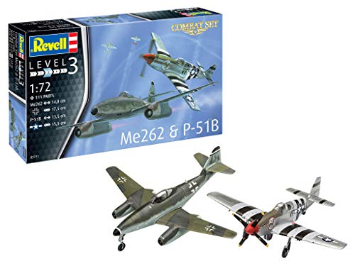 Revell Easy-Click-System Modellbausatz P-51D Mustang und Me262 A-1a I Maßstab 1:72 I Legendäre Kampfflugzeuge des 2 Weltkriegs I Mit Bewaffnung I Kein Kleben notwendig I Für Einsteiger ab 10 Jahren von Revell