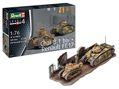 Revell GmbH 03278 3278 1:76 Char B.1 bis & Renault FT.17 Kunststoff Modellbausatz, Mehrfarbig, 1/76 von Revell