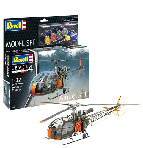 Revell Modellbau, Model Set Alouette II Helikopter, Maßstab 1:32, 191 Teile, Ab 12 Jahren, Detailgetreues Modell, Hubschrauber Modell Bausatz, Bastelset von Revell