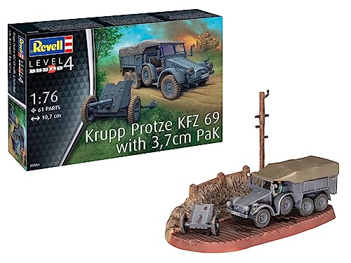 Revell Modellbausatz I Krupp Protze KFZ 69 with 3,7cm Pak I Detailreicher Level 4 Militärbausatz I 61 Teile I Maßstab 1:76 I für Kinder und Erwachsene ab 12 Jahren von Revell