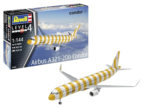 Revell Modellbausatz A321-200 Condor | Modellnachbildung des Airbus A321neo | Cockpitnachbildung, 2 Triebwerksoptionen & detailliertes Fahrwerk | Inkl. Kleber und Pinsel von Revell