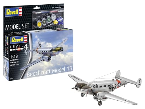 Revell Modellbausatz Beechcraft Model 18 | Klassiker der Luftfahrtgeschichte | Maßstabsgetreu mit hochdetaillierten Komponenten | Zubehör inkl. Kleber und Pinsel von Revell