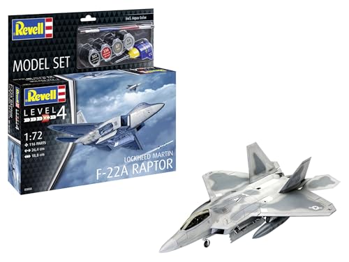 Revell Modellbausatz Lockheed Martin F-22A Raptor | Kampfflugzeug mit Stealth | Maßstabsgetreu inkl. Bewaffnung, Kleber und Pinsel von Revell