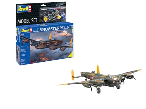 Revell Modellbausatz Lancaster Mk.I/III | Schwerer Bomber der RAF im WWII | Maßstabsgetreu mit Cockpit & Bewaffnung | Zubehör inkl. Kleber und Pinsel von Revell