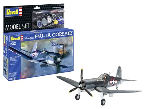 Revell Modellbausatz Vought F4U-1A Corsair | Erfolgreiches Navy-Flugzeug im WWII | Maßstabsgetreu mit detailliertem Motor | Zubehör inkl. Kleber und Pinsel von Revell