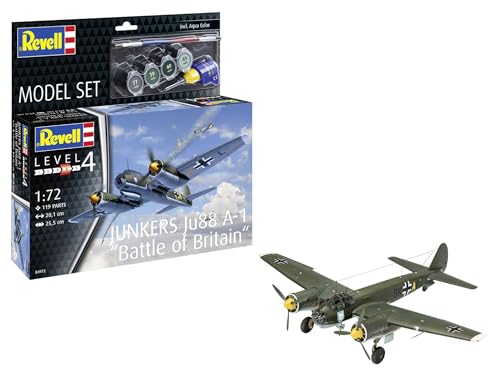 Revell Modellbausatz Junkers Ju88 A-1 Battle of Britain | Deutsches Kampfflugzeug im WWII | Maßstabsgetreu mit Cockpit | Zubehör inkl. Kleber und Pinsel von Revell