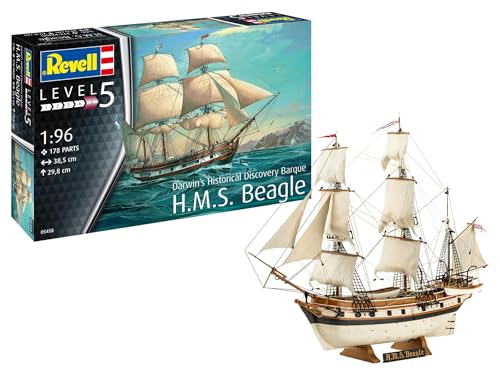 Revell 5458 Modellbau H.M.S. Beagle I Bausatz I Maßstab 1:96 I 178 Teile I Bastelset ab 13 Jahren I Detailgetreues Modell I Segelschiff I Authentische Nachbildung von Revell