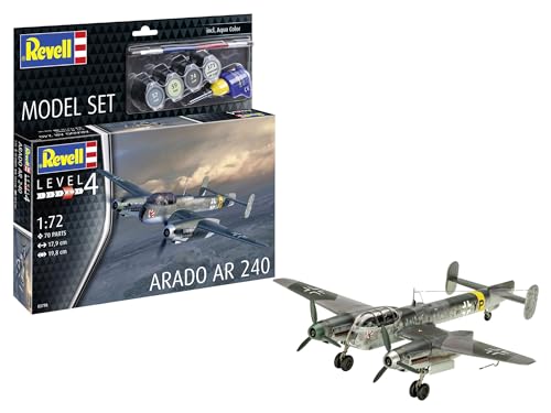 Revell Modellbau I Model Set Arado AR-240 I Bausatz I Maßstab 1:72 I 70 Teile I Bastelset ab 12 Jahren I Detailgetreues Modell I Kampfflugzeug I Authentische Nachbildung von Revell