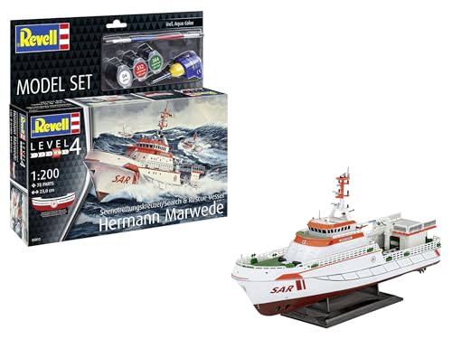 Revell Modellbau, Model Set Hermann Marwede, Bausatz, Maßstab 1:200, 78 Teile, Bastelset ab 12 Jahren, Detailgetreues Modell, Seenotrettungsschiff, Authentische Nachbildung von Revell