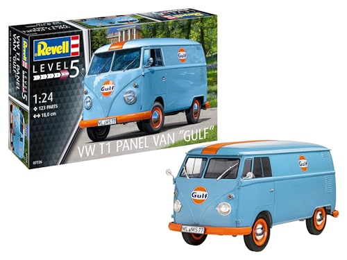 Revell 07726 VW T1 Panel Van (Gulf Decoration) 1:24 Scale Unbuilt/Unpainted Plastic Model Kit Auto Ferngesteuerte Fahrzeug, Molded Color von Revell