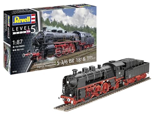 Revell Modellbau I Schnellzuglokomotive S3/6 BR18 mit Tender I Bausatz I Maßstab 1:87 I 154 Teile I Bastelset ab 13 Jahren - Detailgetreues Modell I Historisches Fahrzeug I Authentische Nachbildung von Revell