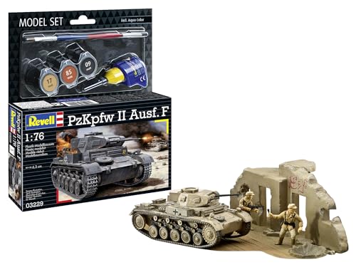 Revell Modellbausatz PzKpfw II AUSF. F | Historisches Modellset mit Dioramaplatte & Figuren | Maßstabsgetreu inkl. Kleber und Pinsel von Revell