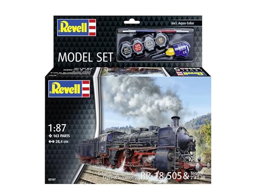 Revell Modellbausatz Schnellzuglokomotive BR 18 505 mit Tender – Detaillierte Dampflok mit authentischem Kessel, Antriebsrädern & Abziehbildern – Für Eisenbahn-Fans & Modellbau-Sammler von Revell