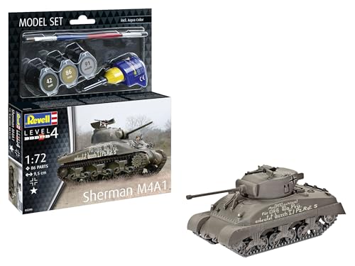 Revell Modellbausatz Sherman M4A1 | Meistgebauter US-Panzer im WWII | Beweglicher Geschützturm | Maßstabsgetreu inkl. Zubehör, Kleber und Pinsel von Revell